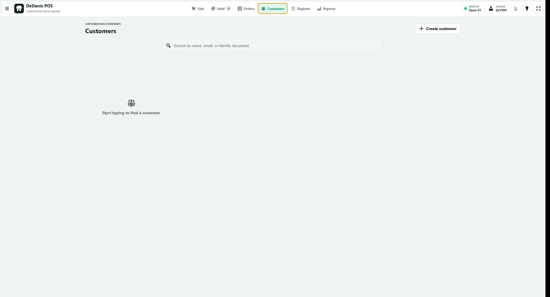 DeDanix POS in English showing the customer list and customer details